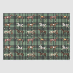 Elegante Zadelpaarden Green Plaid Tissuepapier