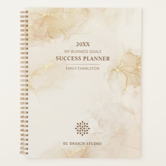 Elegante Zakelijk Logo Goud Beige Bedrijf Planner (Voorkant)
