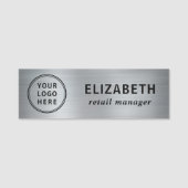 Elegante Zakelijk Logo Zilver Naamplaatje (Voorkant)