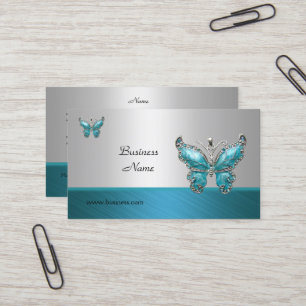 Elegante Zakelijke Kaart Vlinder Teal Blauw 2 Visitekaartje