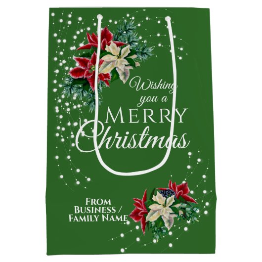 Elegante Zakelijke Kerst Poinsettia Bloemstuk Medium Cadeauzakje (Achterkant)