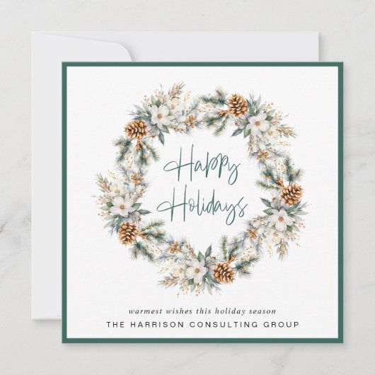 Elegante zakelijke kerstkrans Waterverf Feestdagenkaart (Voorkant)