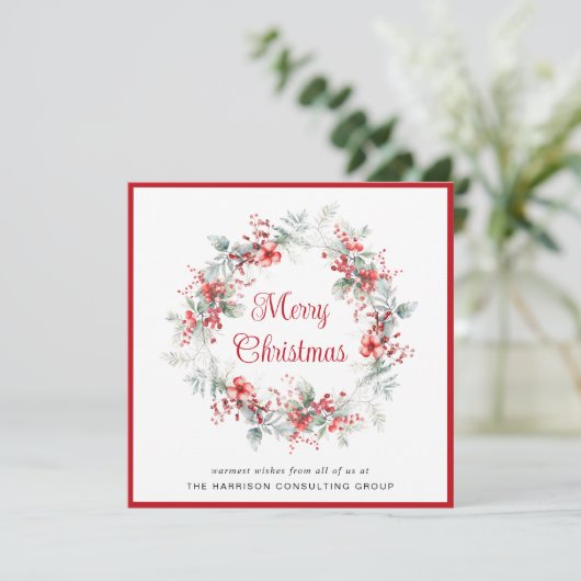 Elegante zakelijke krans Corporate Christmas Feestdagenkaart (Staand voorkant)