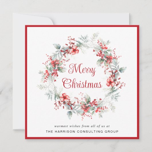 Elegante zakelijke krans Corporate Christmas Feestdagenkaart (Voorkant)