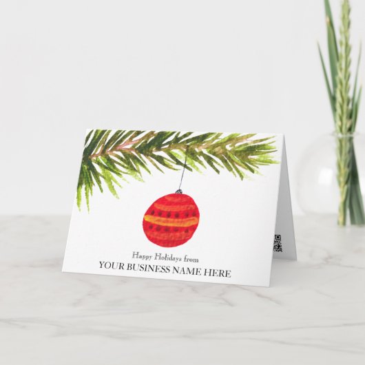 Elegante Zakelijke Logo QR Code Kerstbal Kerstmis Bedankkaart (Voorkant)