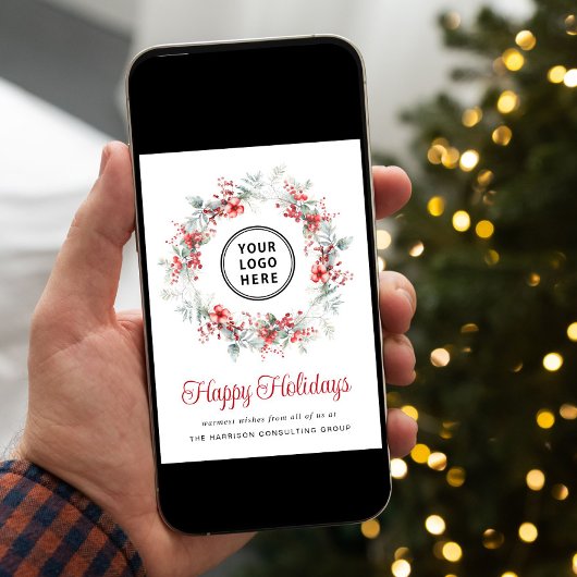 Elegante Zakelijke Logo QR Code Zakelijke Kerstmis Feestdagenkaart