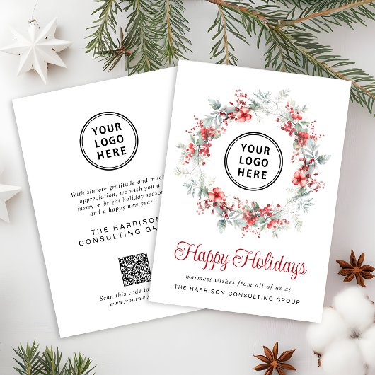 Elegante Zakelijke Logo QR Code Zakelijke Kerstmis Feestdagenkaart