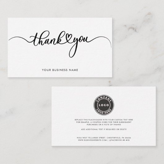 Elegante Zakelijke Logo Script Bedankt Notitiekaartje (Voorkant / Achterkant)