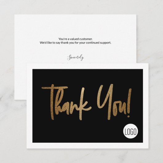 Elegante zakelijke logo Social Media Black Gold Bedankkaart (Voorkant / Achterkant)