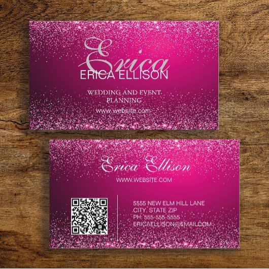 Elegante Zakelijke QR-code Roze Zilver Visitekaartje
