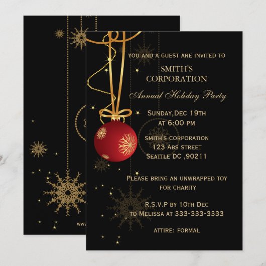 Elegante zakelijke uitnodigingen voor kerstfeest (Voorkant / Achterkant)