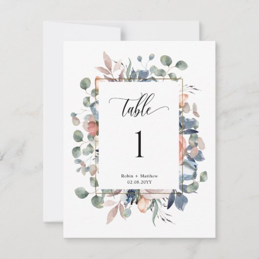 Elegante Zalige Bloemen Trouwtafel Nummer (Voorkant)