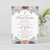 Elegante zalm gekleurd Eerste Communie in het Spaa Kaart (Staand voorkant)