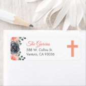 Elegante zalm gekleurde bloemen eerste communie etiket (Insitu)