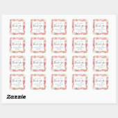 Elegante zalm roze bloemige bruiloft gunst vierkante sticker (Vel)