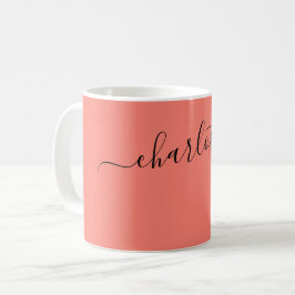 Elegante zalmkleurige moderne naam gepersonaliseer koffiemok