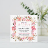 Elegante zalmroze bloem bruidsshower kaart (Staand voorkant)