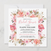 Elegante zalmroze bloem bruidsshower kaart (Voorkant)