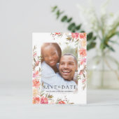 Elegante zalmroze bloem foto save the date aankondigingskaart (Staand voorkant)