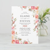 Elegante zalmroze bloemige trouw kaart (Staand voorkant)