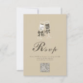 Elegante Zand Groen QR Code Wedding RSVP Kaartje (Voorkant)