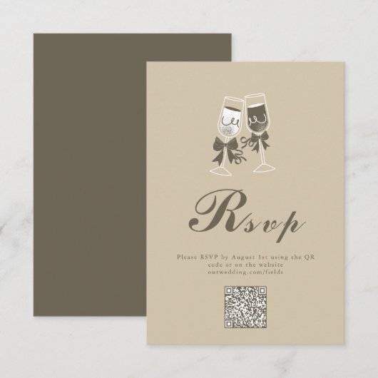 Elegante Zand Groen QR Code Wedding RSVP Kaartje (Voorkant / Achterkant)