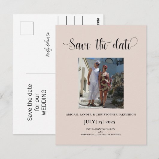 Elegante Zandfoto Sla de datum Uitnodiging op (Voorkant / Achterkant)