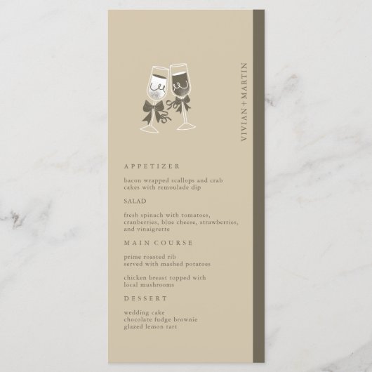 Elegante zandgroene bruiloft menu (Voorkant)