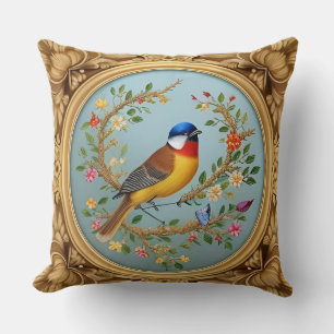 Elegante zangvogel op bloeiende tak kussen