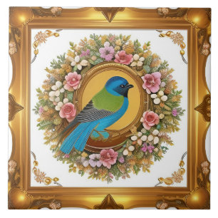 Elegante zangvogel op bloemrijke tak tegeltje