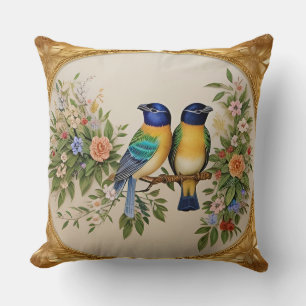 Elegante zangvogels op een bloemrijke tak kussen