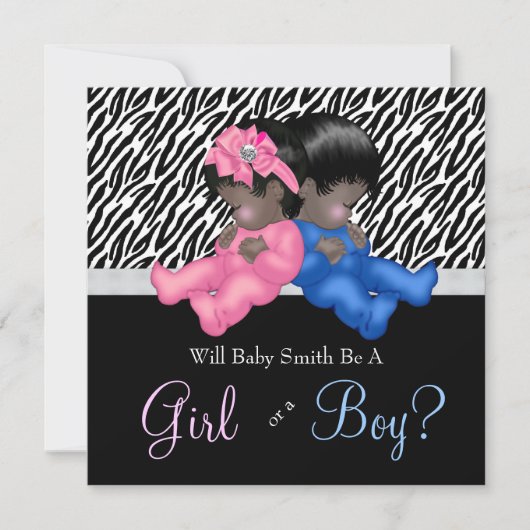 Elegante Zebra Baby Gender Reveal Shower Kaart (Voorkant)