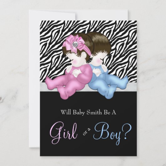 Elegante Zebra gender Reveal Shower Kaart (Voorkant)
