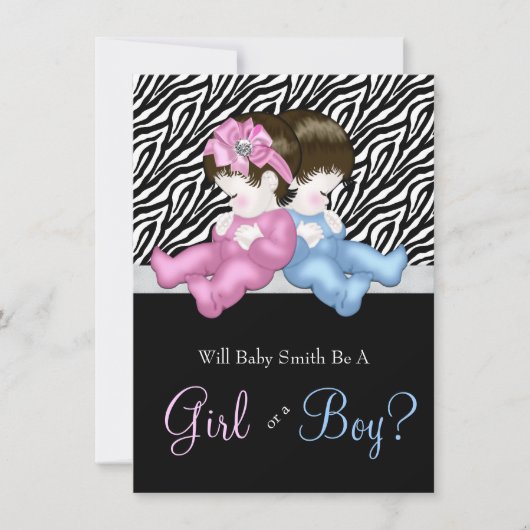 Elegante Zebra gender Reveal Shower Kaart (Voorkant)