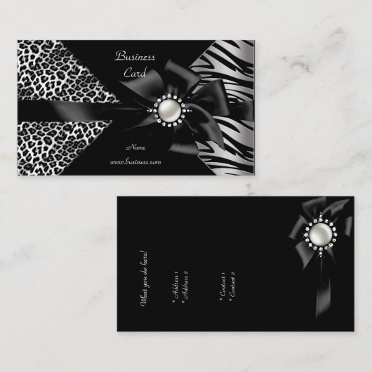 Elegante Zebra Leopard Black Diamond look Visitekaartje (Voorkant / Achterkant)