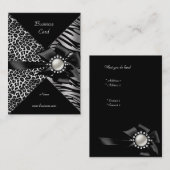 Elegante Zebra Leopard Black Silver Bow Diamond Visitekaartje (Voorkant / Achterkant)