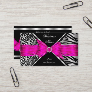 Elegante zebra luipaard zwart hete roze 2 visitekaartje
