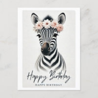 Elegante Zebra met Flower Crown Birthday Kaart