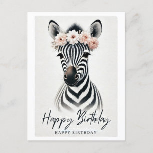 Elegante Zebra met Flower Crown Birthday Kaart