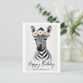 Elegante Zebra met Flower Crown Birthday Kaart (Staand voorkant)