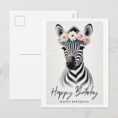 Elegante Zebra met Flower Crown Birthday Kaart (Voorkant / Achterkant)