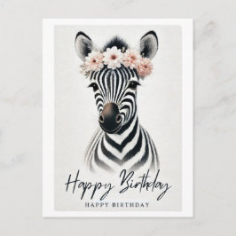 Elegante Zebra met Flower Crown Birthday Kaart