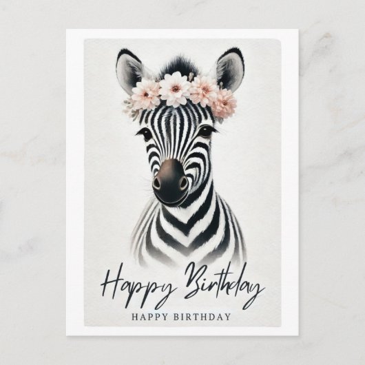 Elegante Zebra met Flower Crown Birthday Kaart (Voorkant)