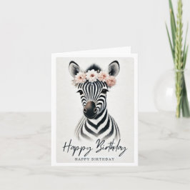 Elegante Zebra met Flower Crown Birthday Kaart