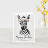 Elegante Zebra met Flower Crown Birthday Kaart (Gele Bloem)