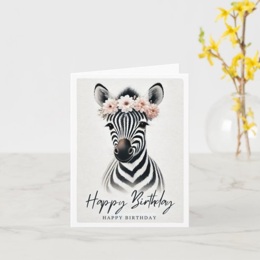 Elegante Zebra met Flower Crown Birthday Kaart (Gele Bloem)