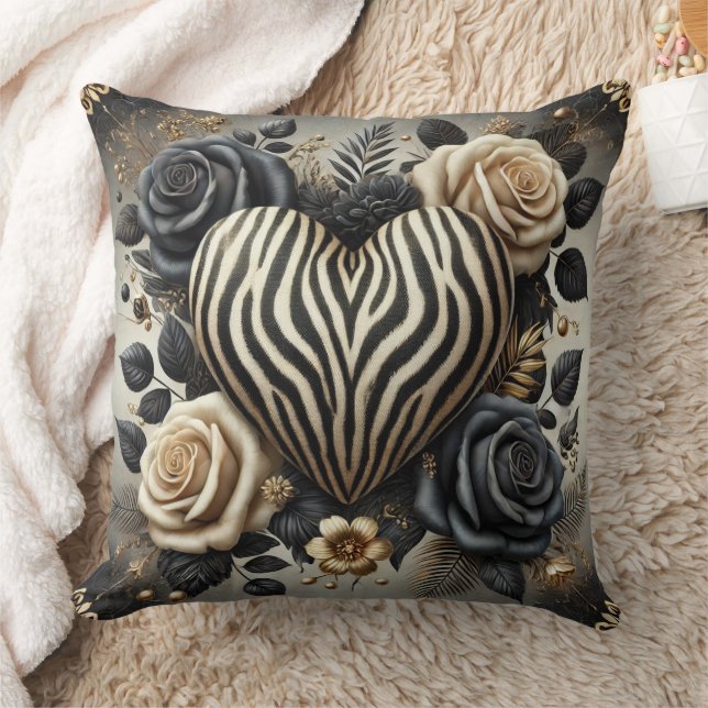 Elegante Zebra Print Hart & Rozen Kussen (Deken)