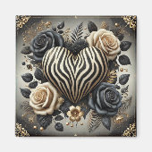 Elegante Zebra Print Hart & Rozen Magneet (Voorkant)