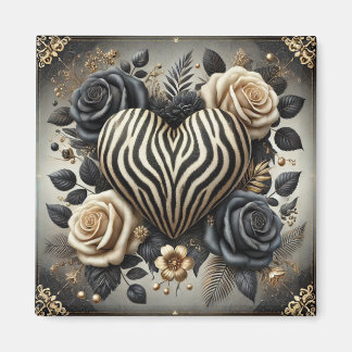 Elegante Zebra Print Hart & Rozen Magneet