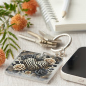 Elegante Zebra Print Hart & Rozen Sleutelhanger (Voorkant Rechts)